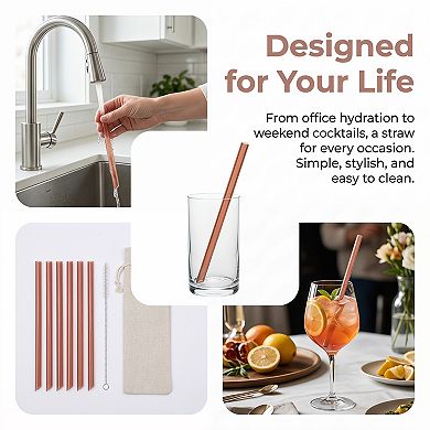 6 Pcs Plastic Solid Color Straws, Long Drinking Straws for 40 oz Tumbler, Dishwasher Safe Straws