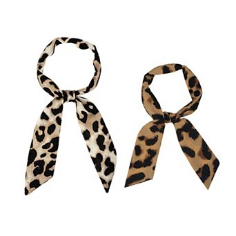 2 pc Women Skinny Scarf Leopard Printed Hairband Long Neckerchief Neck Scarf