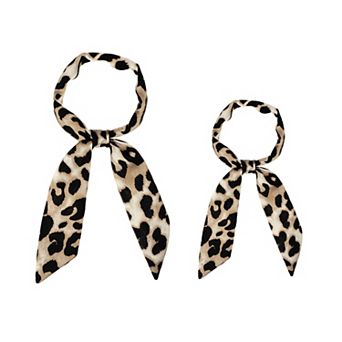 2 pc Women Skinny Scarf Leopard Printed Hairband Long Neckerchief Neck Scarf