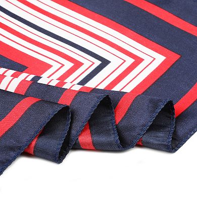 Lady Dark Blue Red White Stripe Print Kerchief Square Small Neck Scarf Wrap