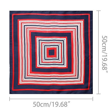 Lady Dark Blue Red White Stripe Print Kerchief Square Small Neck Scarf Wrap