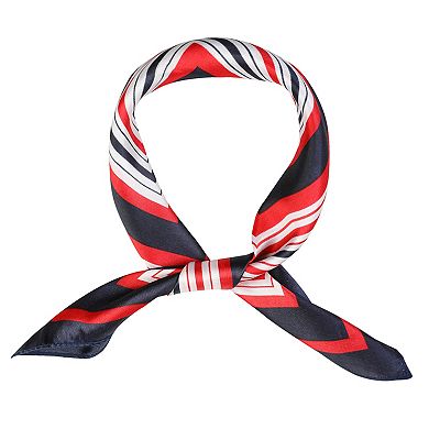 Lady Dark Blue Red White Stripe Print Kerchief Square Small Neck Scarf Wrap