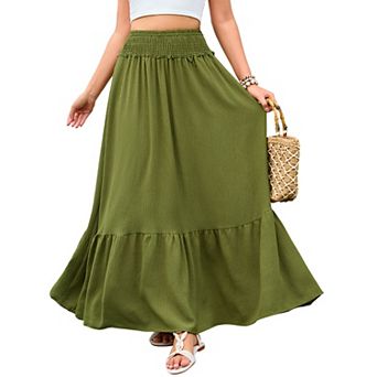 Women's High Waisted Maxi Skirt Elastic Waist Boho A-Line Flowy Long Skirts