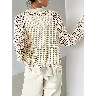 Women's Long Sleeve Button Hollow Out Knit Cardigan Sweater