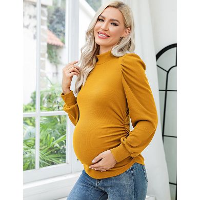 Women's Maternity Long Sleeve Mock Neck Lightweight Pullover Sweater