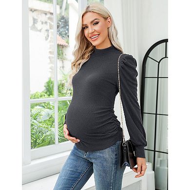 Women's Maternity Long Sleeve Mock Neck Lightweight Pullover Sweater