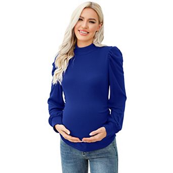 Women's Maternity Long Sleeve Mock Neck Lightweight Pullover Sweater