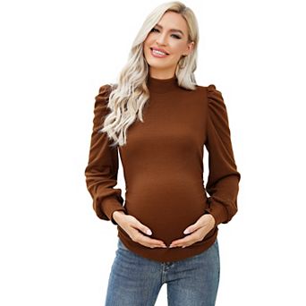 Women's Maternity Long Sleeve Mock Neck Lightweight Pullover Sweater