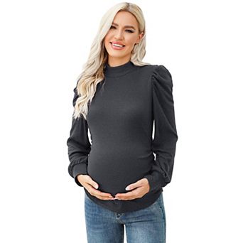 Women's Maternity Long Sleeve Mock Neck Lightweight Pullover Sweater