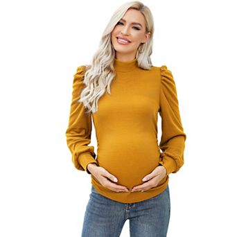 Women's Maternity Long Sleeve Mock Neck Lightweight Pullover Sweater