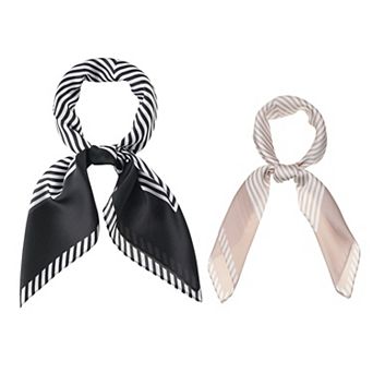 2 pc Women Stripe Printed Square Head Scarves Kerchief Hair Wrap Neck Scarf