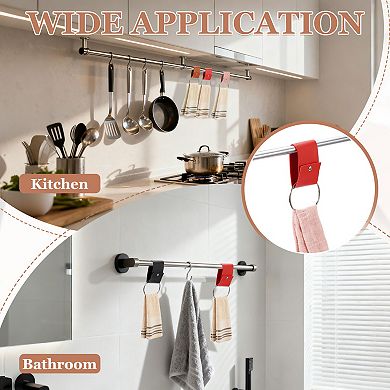 2 Pcs Towel Ring Holder with Loop, Kitchen Bathroom Dish Towels Holder Leather Oven Door Hanger
