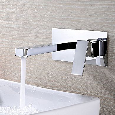 SUMERAIN Wall-Mounted Bathroom Faucet, Two-Hole Single-Handle Modern Bathroom Faucet, Solid Brass