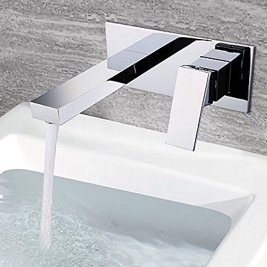 SUMERAIN Wall-Mounted Bathroom Faucet, Two-Hole Single-Handle Modern Bathroom Faucet, Solid Brass