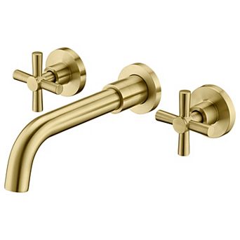 SUMERAIN Wall Mounted Bathroom Sink Faucet, 2-Handle, 3-Holes Modern Style Premium Brass Sink Faucet