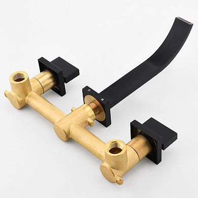 SUMERAIN Double-Handle Wall Mounted Bathroom Sink Faucet, Three-Hole, Solid Brass Vessel Faucet