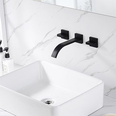 SUMERAIN Double-Handle Wall Mounted Bathroom Sink Faucet, Three-Hole, Solid Brass Vessel Faucet