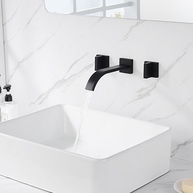 SUMERAIN Double-Handle Wall Mounted Bathroom Sink Faucet, Three-Hole, Solid Brass Vessel Faucet