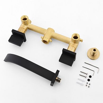 SUMERAIN Double-Handle Wall Mounted Bathroom Sink Faucet, Three-Hole, Solid Brass Vessel Faucet