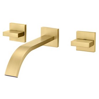 SUMERAIN Double-Handle Wall Mounted Bathroom Sink Faucet, Three-Hole, Solid Brass Vessel Faucet