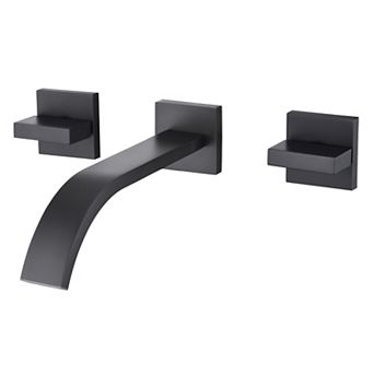 SUMERAIN Double-Handle Wall Mounted Bathroom Sink Faucet, Three-Hole, Solid Brass Vessel Faucet