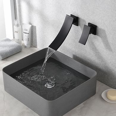 SUMERAIN Wall Mounted Bathroom Sink Faucet, Two-Hole Waterfall Bathroom Faucet, Sleek Design