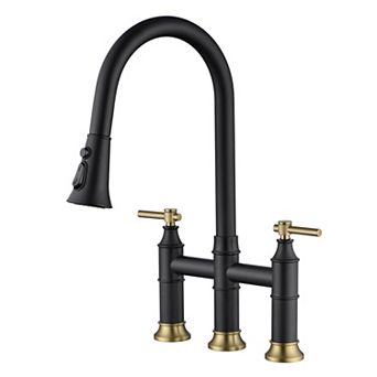 SUMERAIN Bridge Kitchen Faucet with Pull Down Sprayer, 8-Inch Centerset 3 Hole Stainless Steel