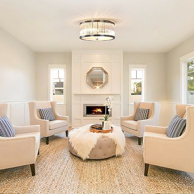 12 In. 2-Light Flush Mount Ceiling Light with Clear Glass Tube Shade,Damp Rated
