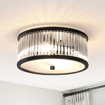 12 in 2-Light Flush Mount Ceiling Light with Clear Glass Tube Shade,Damp Rated
