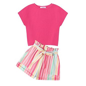 Arshiner Girls Clothes Summer Outfits Piece Set Drop Shoulder Short Sleeve Shirts And Paperbag