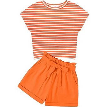 Arshiner Girls Clothes Summer Outfits Piece Set Drop Shoulder Short Sleeve Shirts And Paperbag