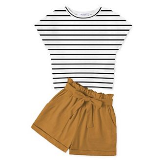 Arshiner Girls Clothes Summer Outfits Piece Set Drop Shoulder Short Sleeve Shirts And Paperbag