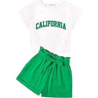 Arshiner Girls Clothes Summer Outfits Piece Set Drop Shoulder Short Sleeve Shirts And Paperbag