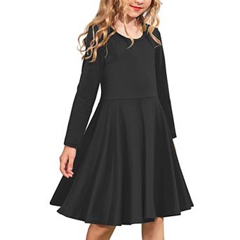 Arshiner Girls Long Sleeve Stretchy Dress A Line Twirly Skater School Party Dress