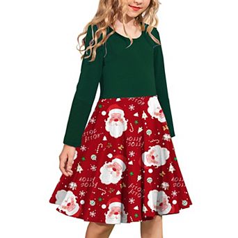Arshiner Girls Long Sleeve Stretchy Dress A Line Twirly Skater School Party Dress