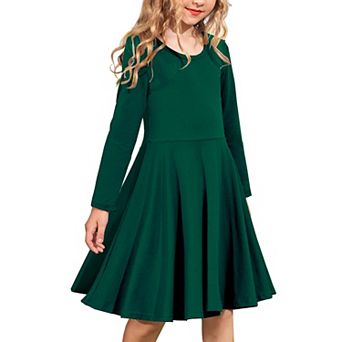 Arshiner Girls Long Sleeve Stretchy Dress A Line Twirly Skater School Party Dress