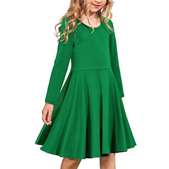 Arshiner Girls Long Sleeve Stretchy Dress A Line Twirly Skater School Party Dress