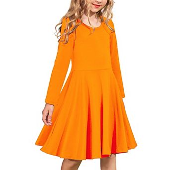Arshiner Girls Long Sleeve Stretchy Dress A Line Twirly Skater School Party Dress