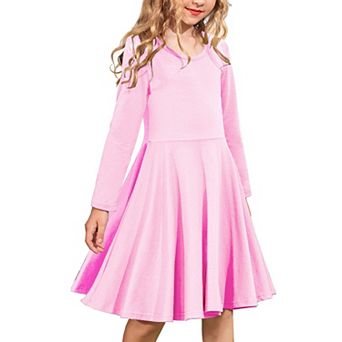Arshiner Girls Long Sleeve Stretchy Dress A Line Twirly Skater School Party Dress