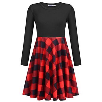 Arshiner Girls Long Sleeve Stretchy Dress A Line Twirly Skater School Party Dress