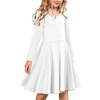 Arshiner Girls Long Sleeve Stretchy Dress A Line Twirly Skater School Party Dress