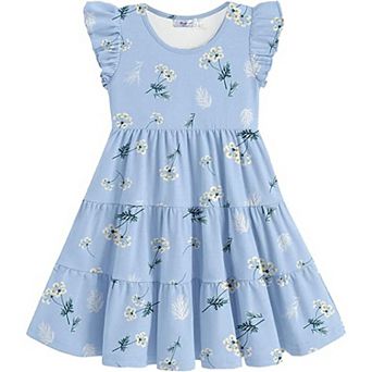 Arshiner Girl Summer Dresses Ruffle Sleeve Tiered Swing Midi Casual Sundress With Pockets Tween