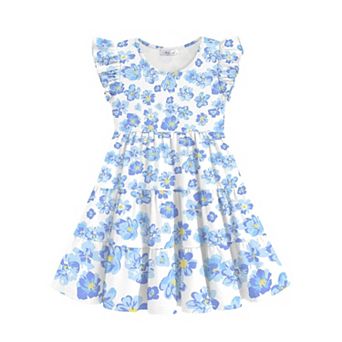 Arshiner Girl Summer Dresses Ruffle Sleeve Tiered Swing Midi Casual Sundress With Pockets Tween