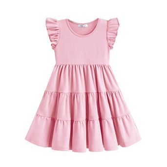 Arshiner Girl Summer Dresses Ruffle Sleeve Tiered Swing Midi Casual Sundress With Pockets Tween