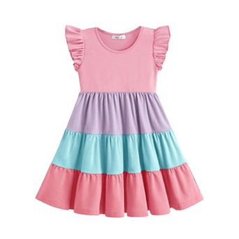 Arshiner Girl Summer Dresses Ruffle Sleeve Tiered Swing Midi Casual Sundress With Pockets Tween