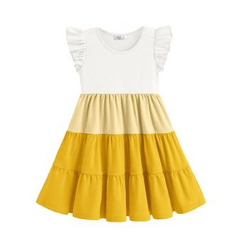 Arshiner Girl Summer Dresses Ruffle Sleeve Tiered Swing Midi Casual Sundress With Pockets Tween