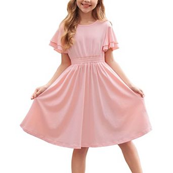 Arshiner Dress For Girls Plain Shirred High Waist Flowy Casual Party Aline Sundress