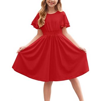 Arshiner Dress For Girls Plain Shirred High Waist Flowy Casual Party Aline Sundress