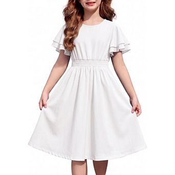 Arshiner Dress For Girls Plain Shirred High Waist Flowy Casual Party Aline Sundress