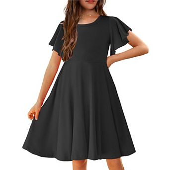 Arshiner Girl Summer Dresses Ruffle Short Sleeve Swing Flowy Midi Casual Sundress With Pockets